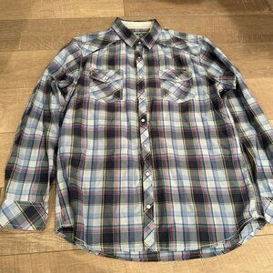 BKE MENS BLUE PLAID LONG SLEEVE BUTTON DOWN STANDARD FIT SHIRT XL SNAPS